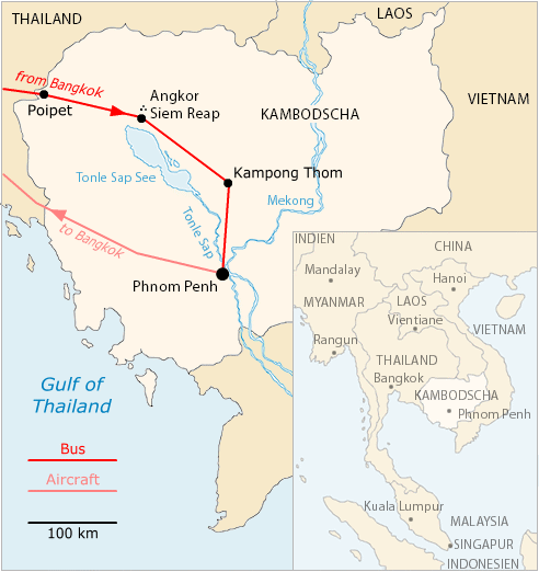 Map of Cambodia: itinerary