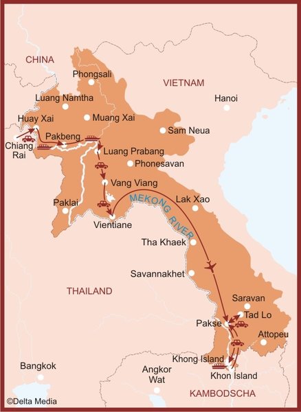 Karte von Laos: Reiseroute