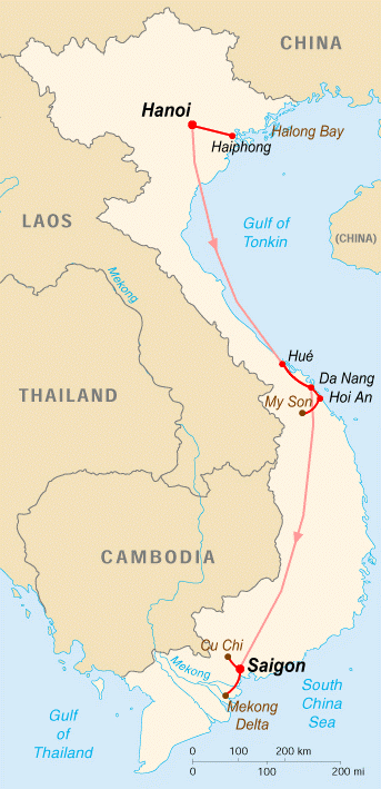Karte von Vietnam: Reiseroute