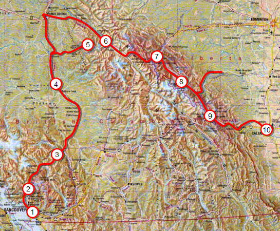 Karte von Kanada: Reiseroute